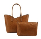 COL001-2 2-in-1 Stitch Trim Detail Shoulder/Tote Set Bag: Brown