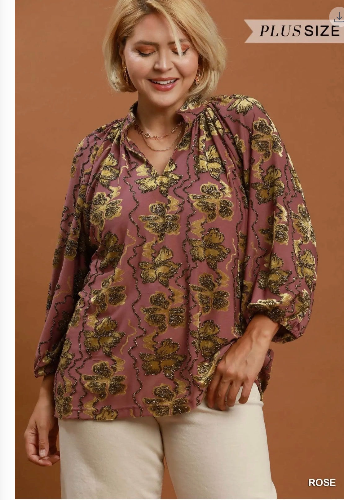 Plus Size Metallic Velvet Blouse