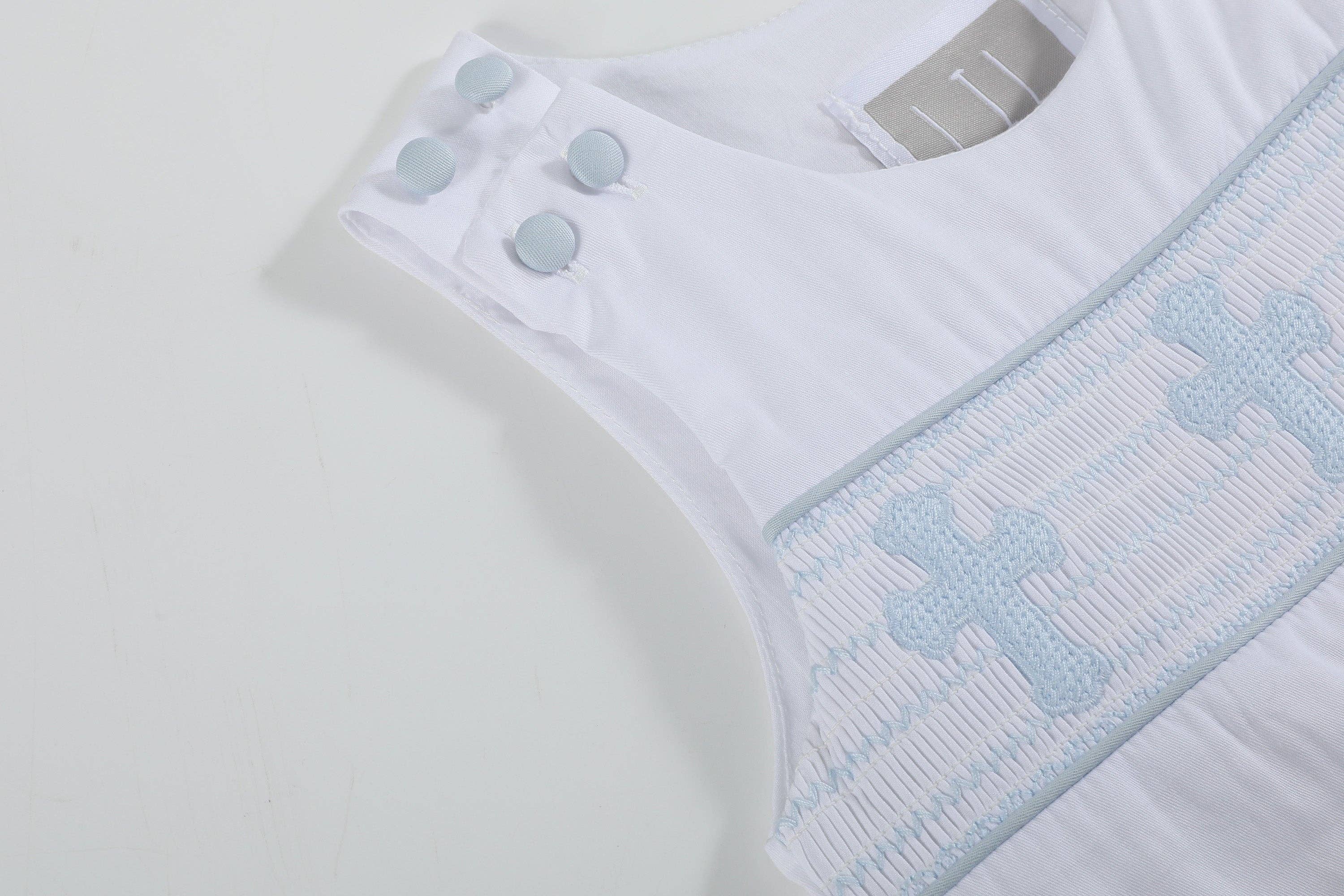 White and Blue Holy Crosses Smocked JonJon
