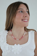 Pink Crystal Beaded Necklace 17"