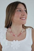 Pink Crystal Beaded Necklace 17"