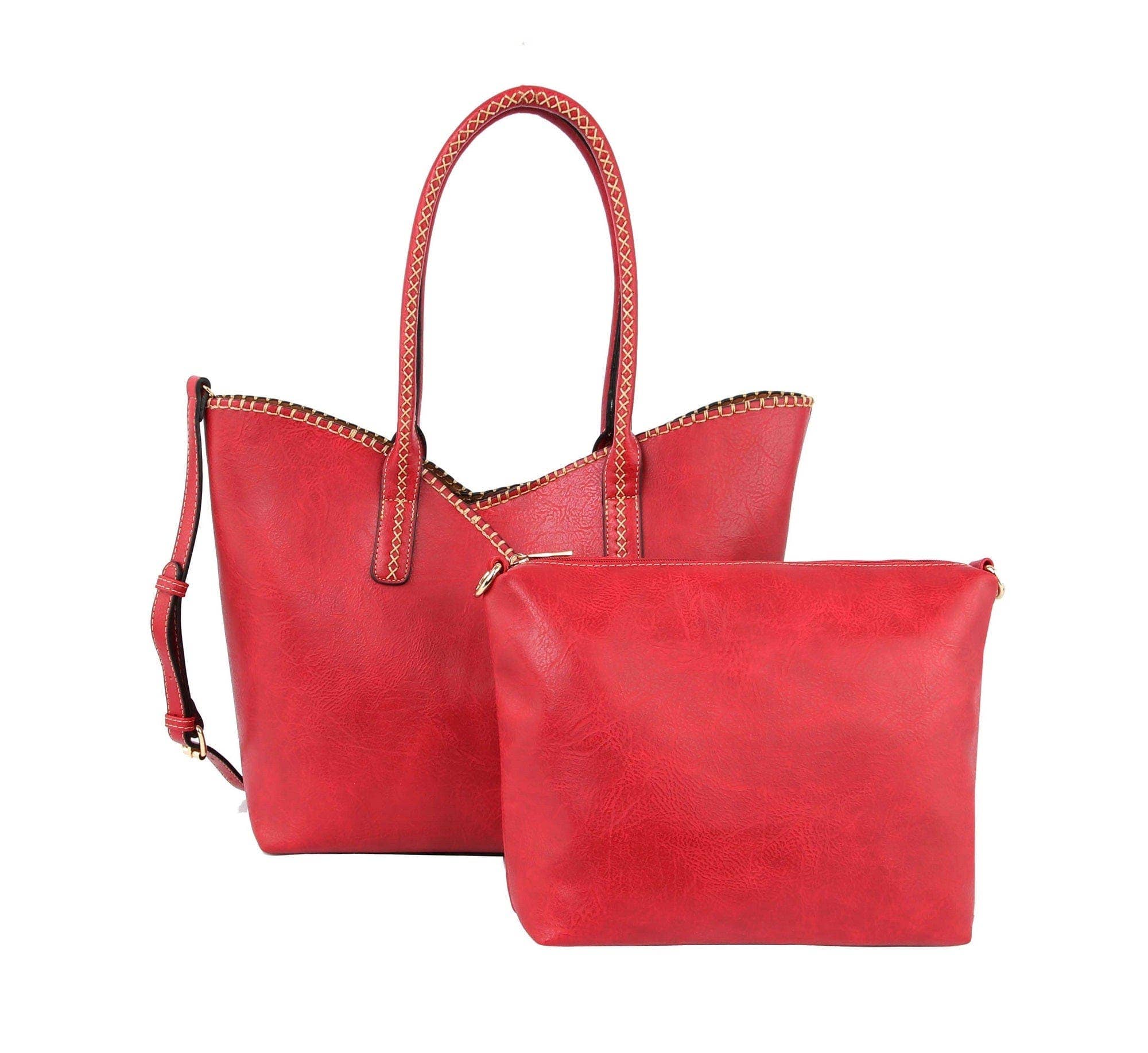COL001-2 2-in-1 Stitch Trim Detail Shoulder/Tote Set Bag: Brown