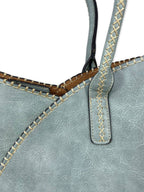 COL001-2 2-in-1 Stitch Trim Detail Shoulder/Tote Set Bag: Brown