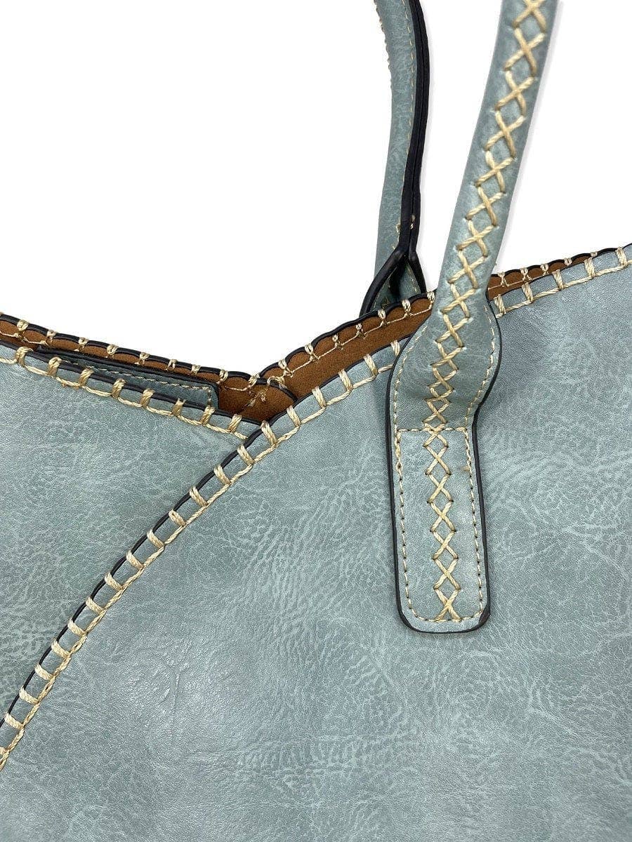 COL001-2 2-in-1 Stitch Trim Detail Shoulder/Tote Set Bag: Brown