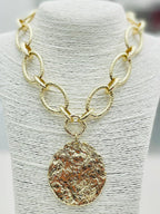 Hammered Pendant Gold Chain Necklace
