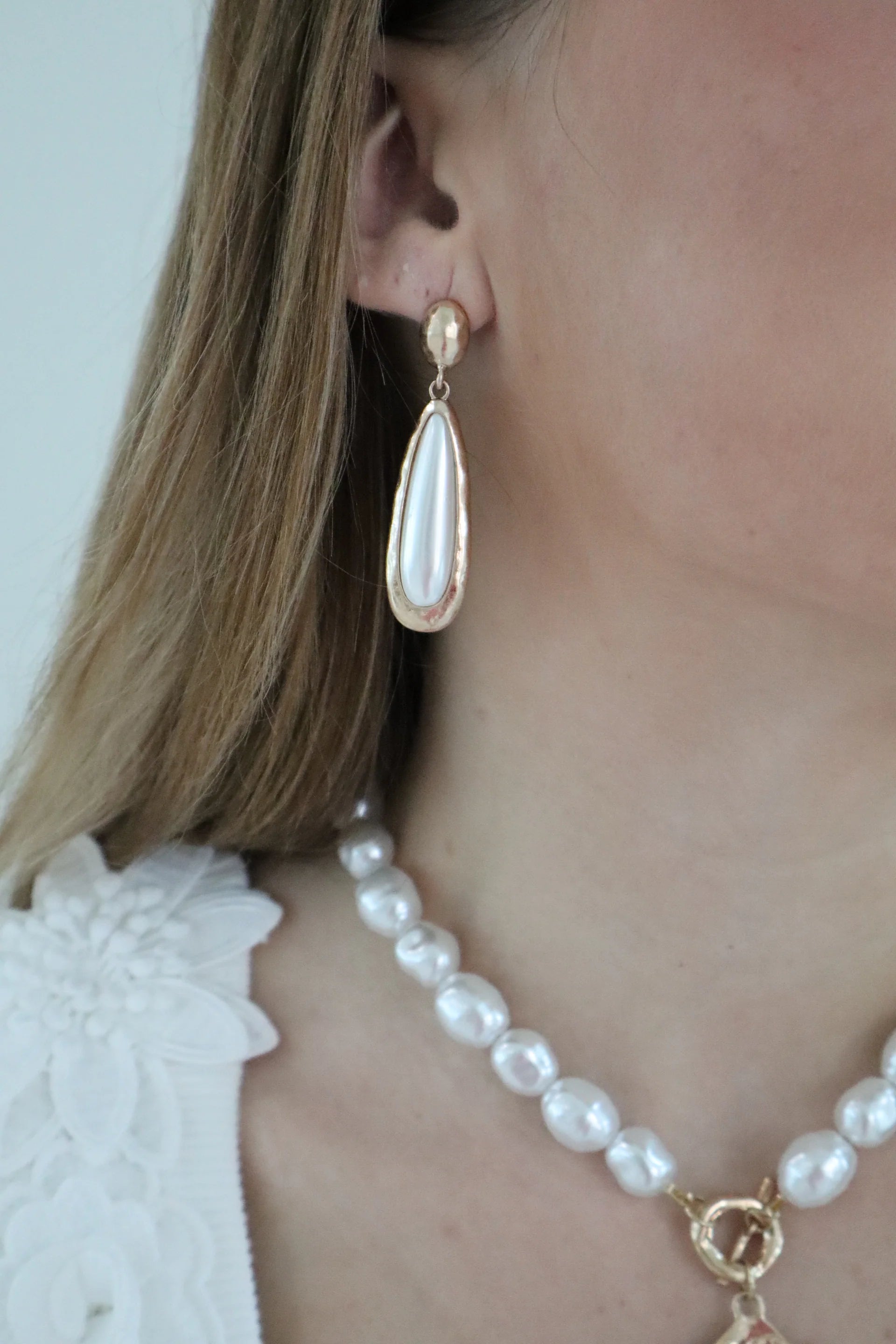 Gold Oval Drop Earrings