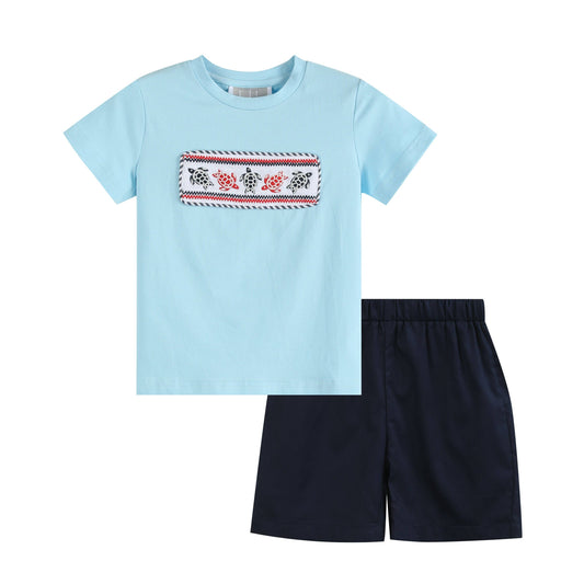 Blue Turtle Smocked Set