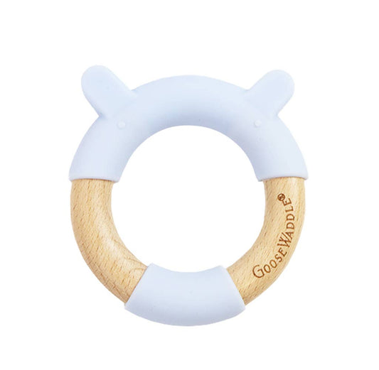 Silicone + Wood Teether: Bear/Blue