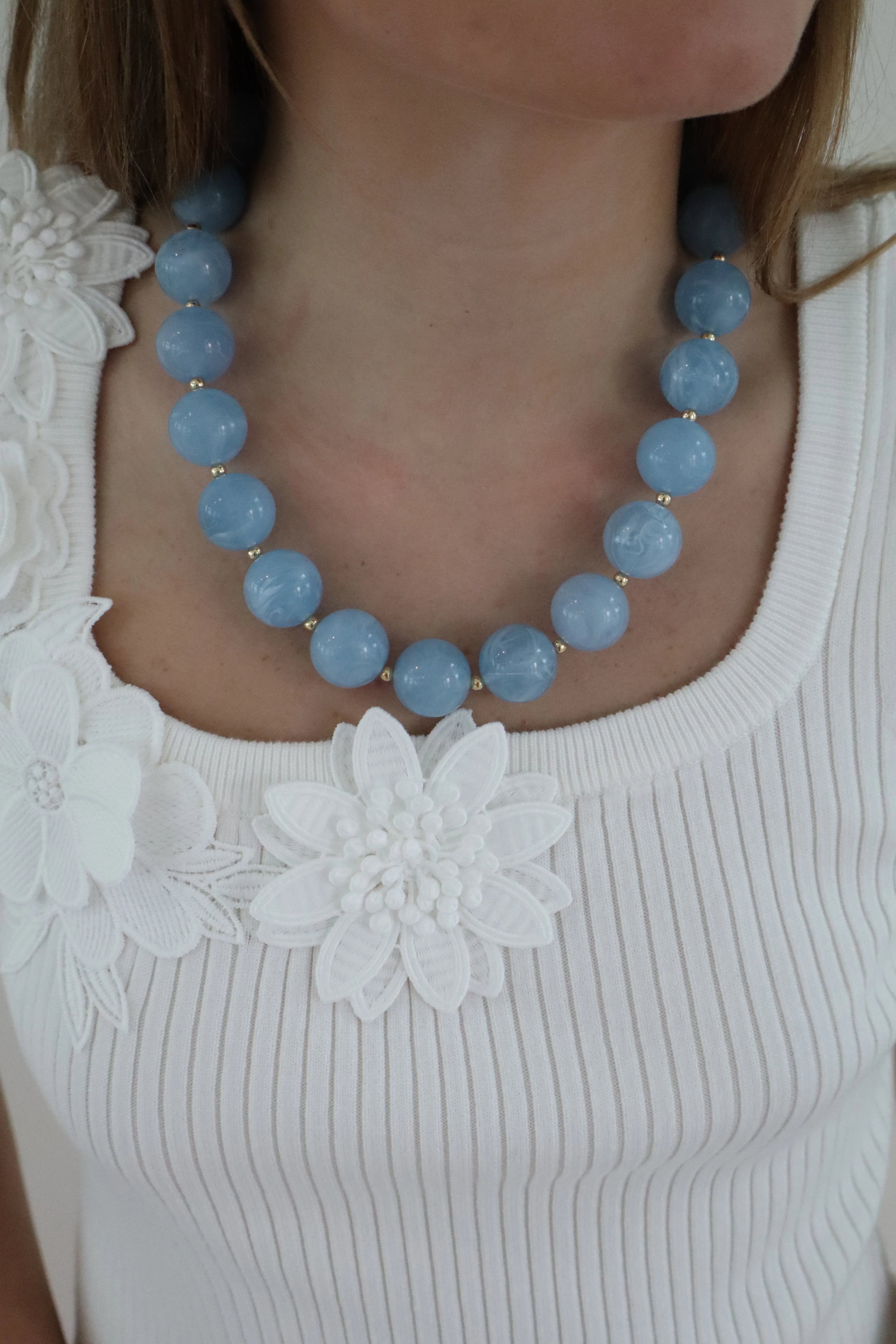Blue Stone Beaded Necklace 18”