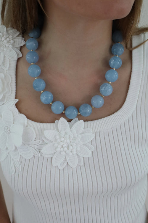 Blue Stone Beaded Necklace 18”