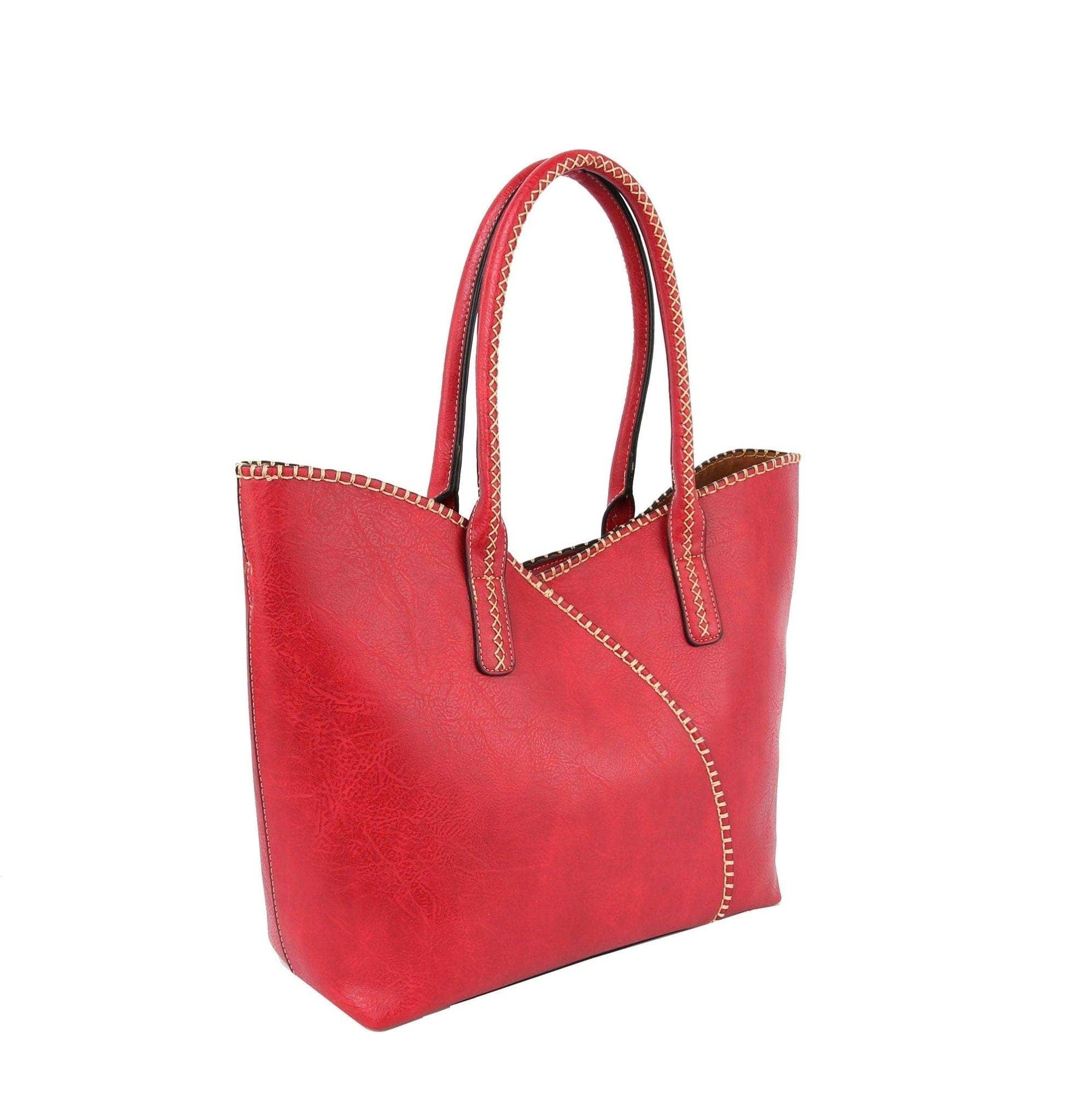 COL001-2 2-in-1 Stitch Trim Detail Shoulder/Tote Set Bag: Brown