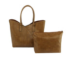 COL001-2 2-in-1 Stitch Trim Detail Shoulder/Tote Set Bag: Brown