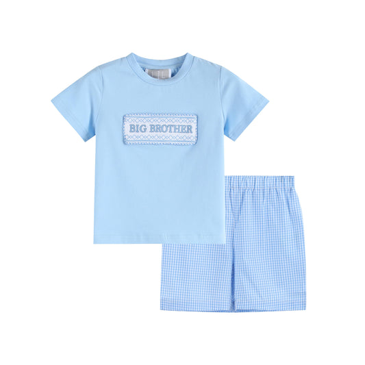 Light Blue Big Brother Smocked Shirt & Shorts