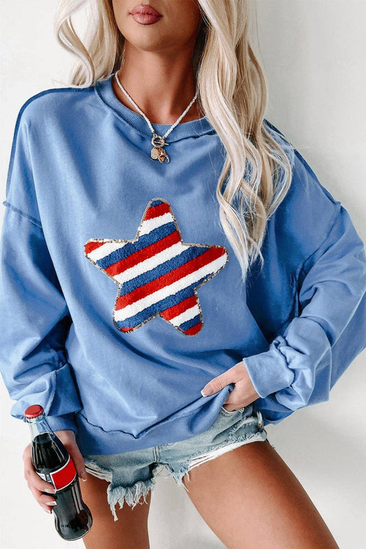 Star Sequin Embroidered Sweatshirt: Sky Blue