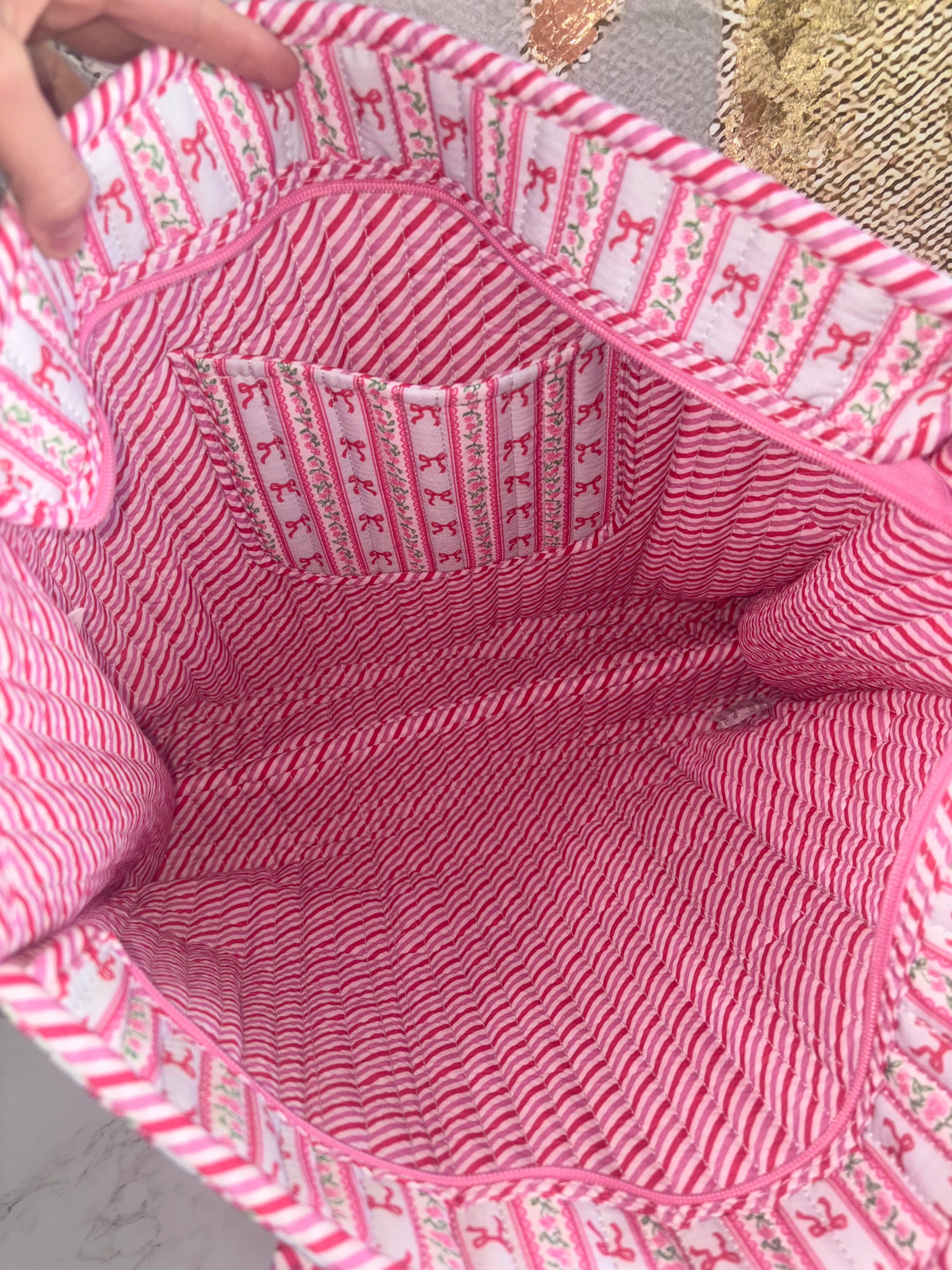 Rose Bow Lg Quilted Tote
