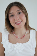 Pink Crystal Beaded Necklace 17"