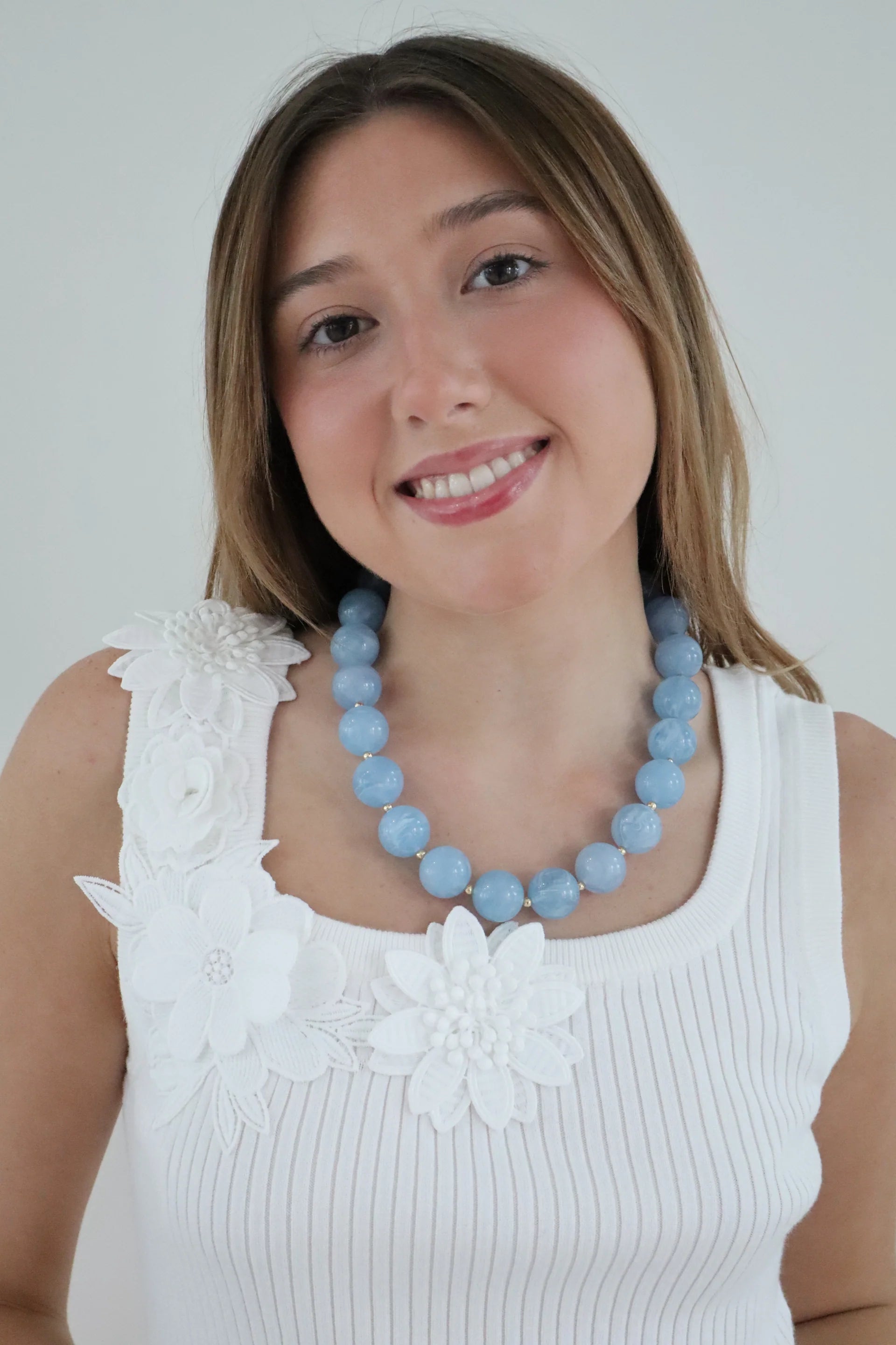 Blue Stone Beaded Necklace 18”