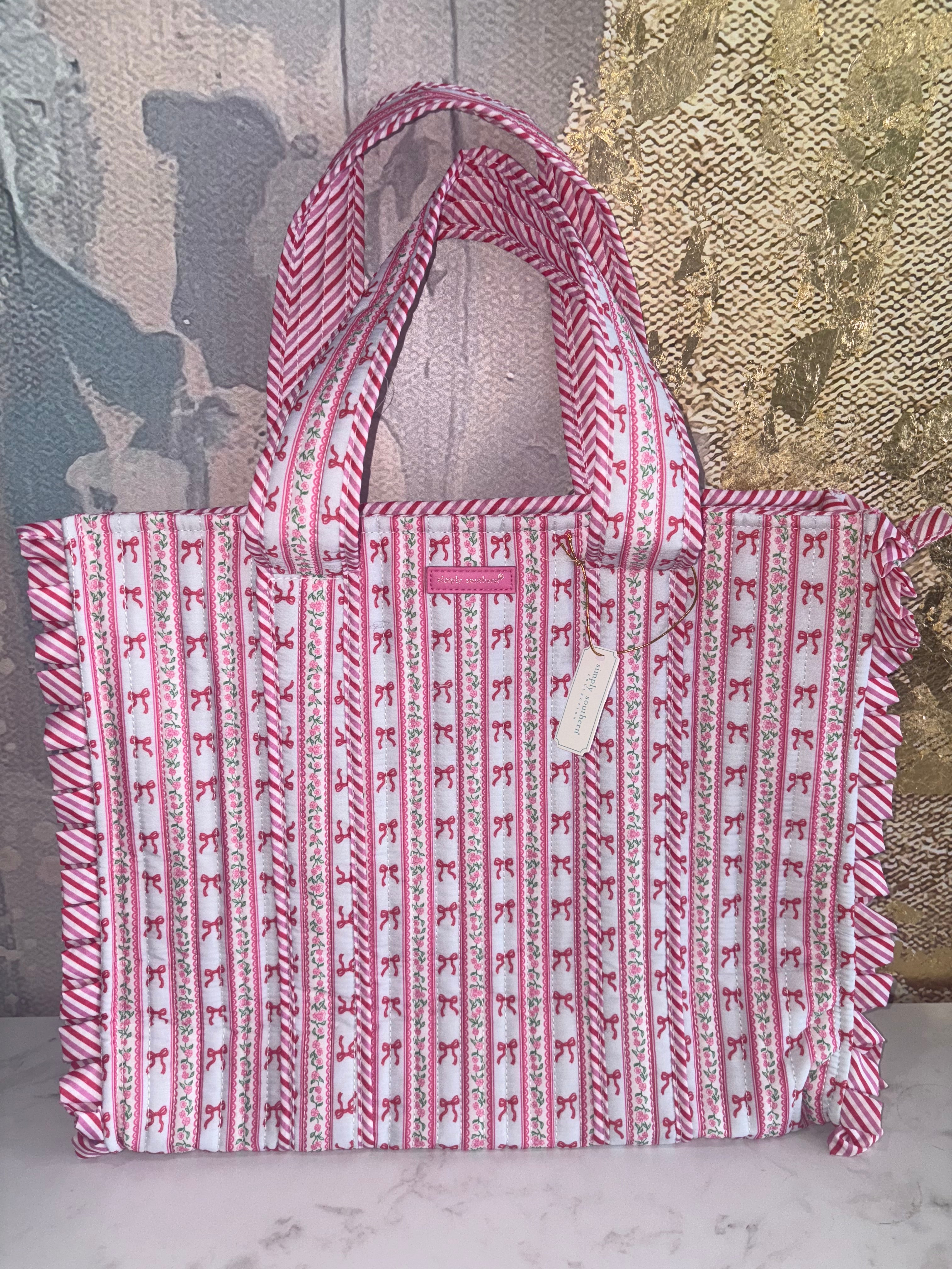 Rose Bow Lg Quilted Tote