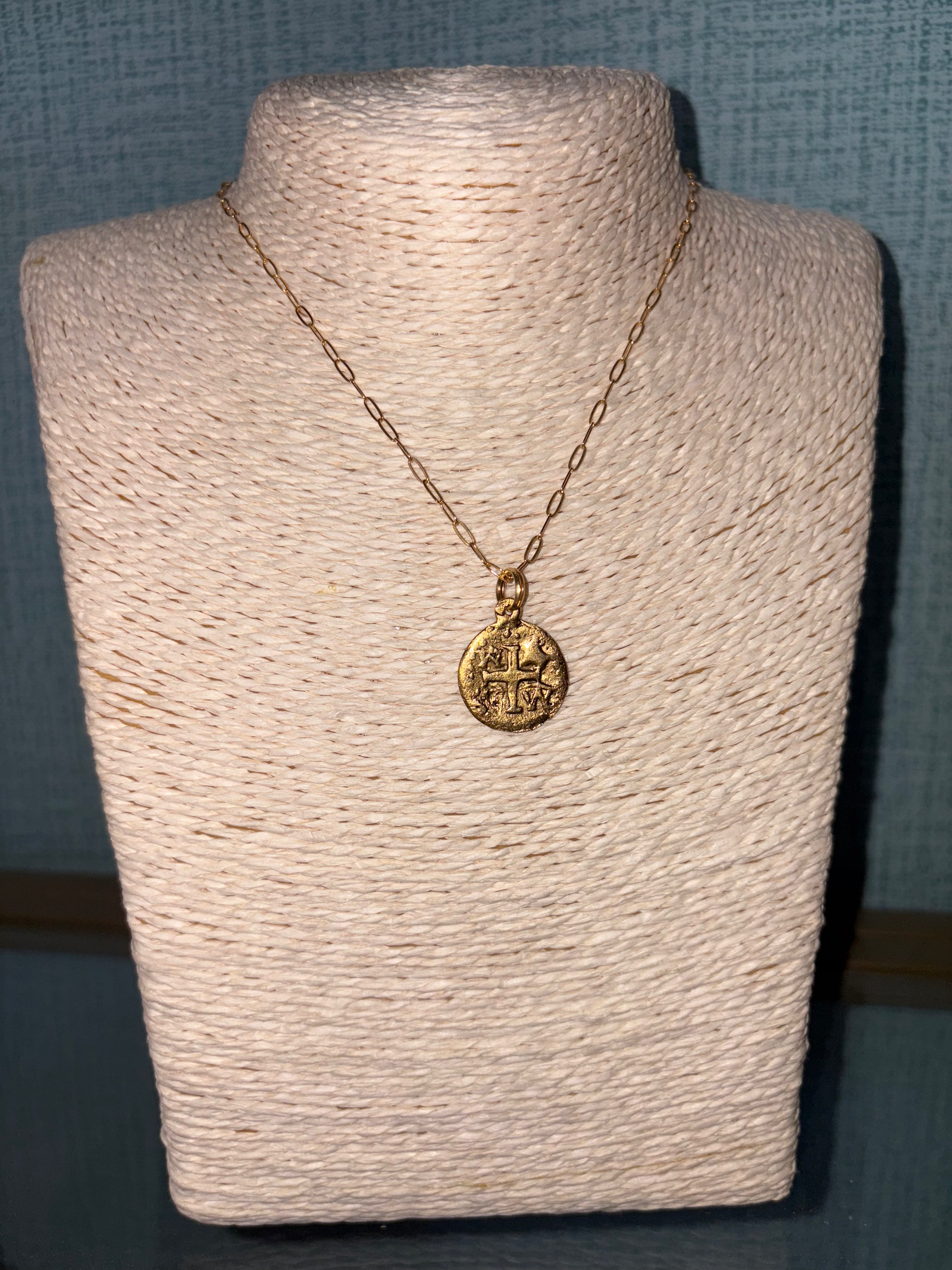 Coin Cross Paperclip Necklace