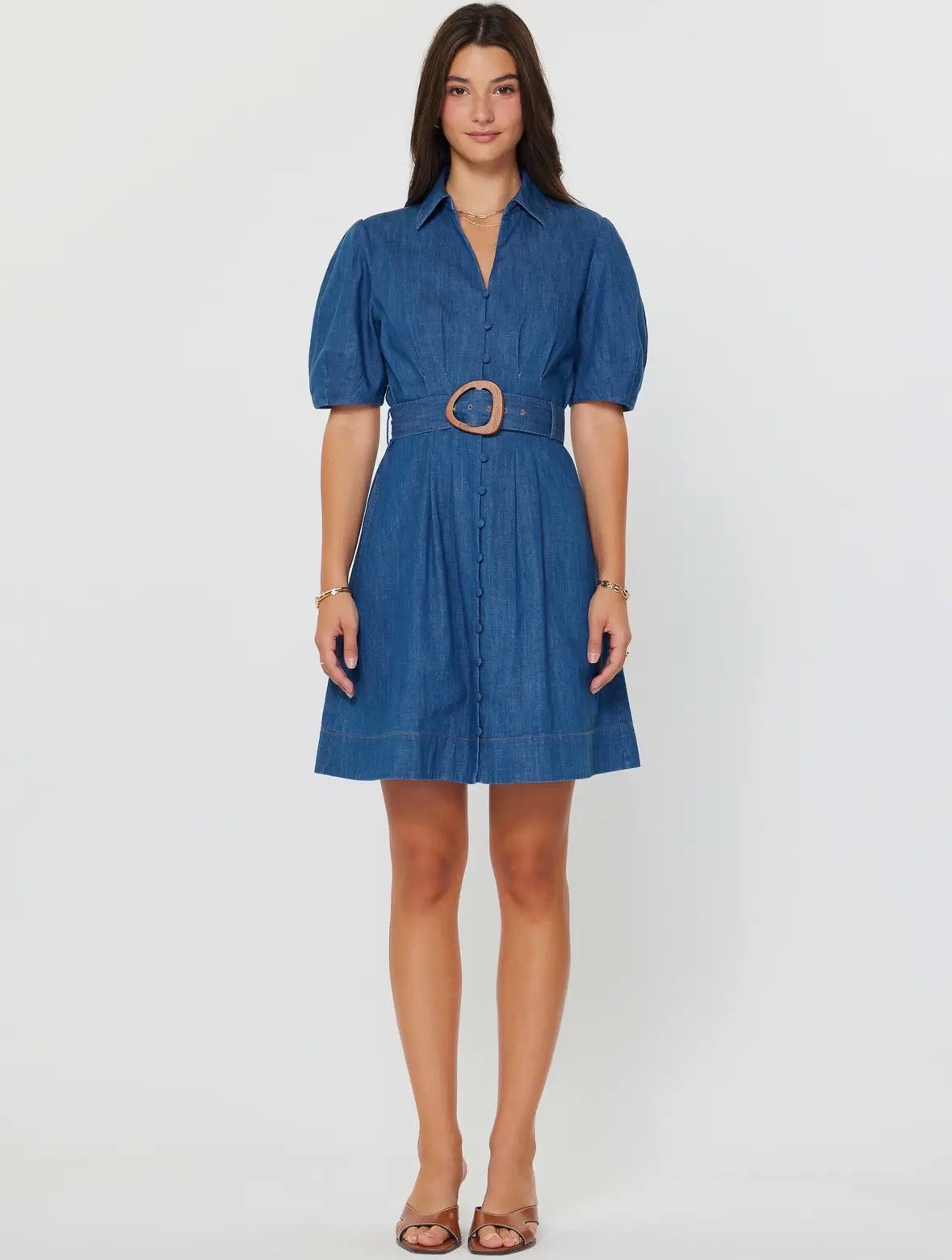 angie denim dress Angie Tie Front Peasant Top Dress (C4E26)
