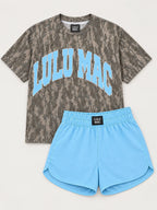 LuLu Mac Blue Letters Mossy Oak Tee