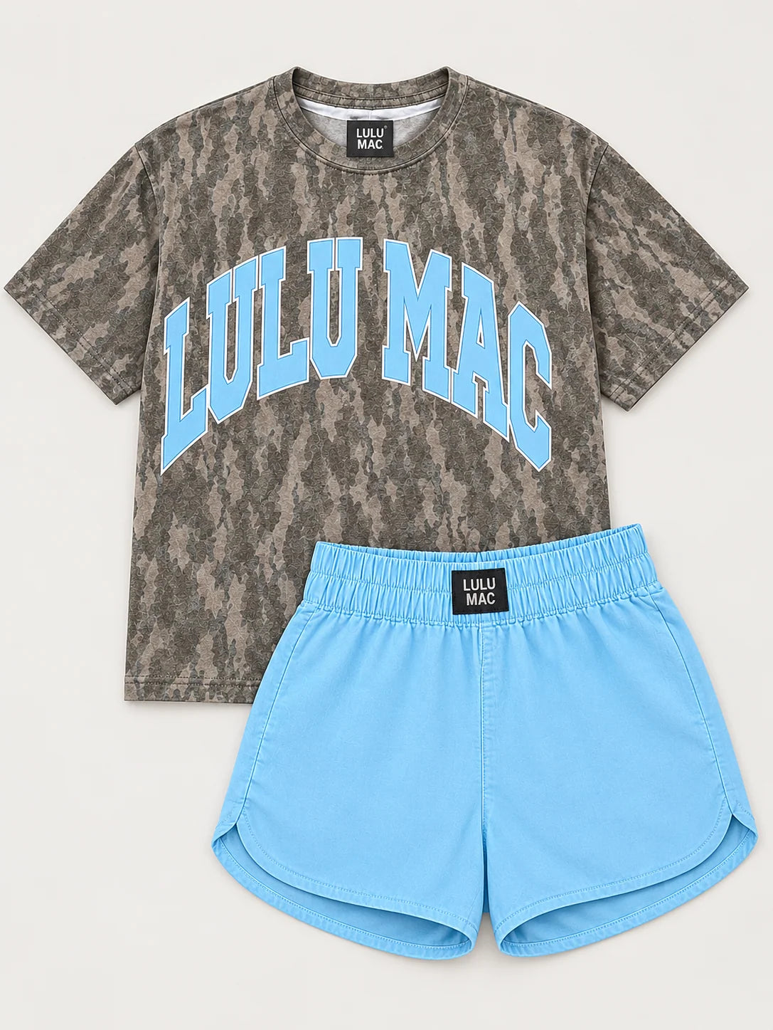 LuLu Mac Blue Letters Mossy Oak Tee