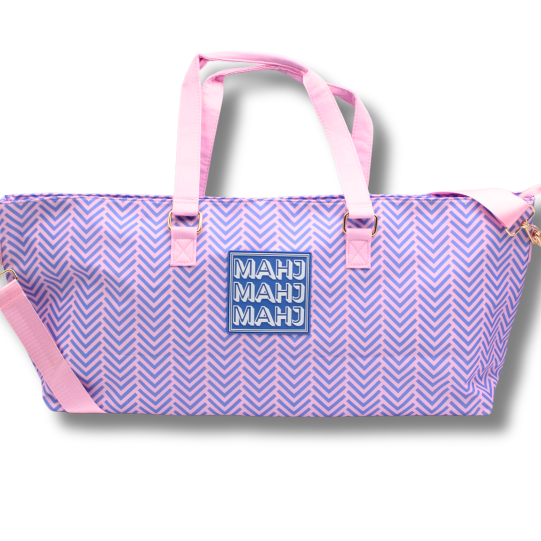 Mahjong Tote Bag-Stripes- Pink & Red