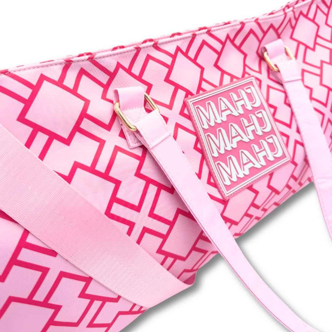 Mahjong Tote Bag-Stripes- Pink & Red