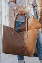 COL001-2 2-in-1 Stitch Trim Detail Shoulder/Tote Set Bag: Brown
