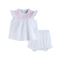 White Baby Sister Smocked Dress and Bloomer Set: 3-6M