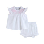 White Baby Sister Smocked Dress and Bloomer Set: 3-6M