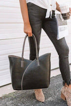 COL001-2 2-in-1 Stitch Trim Detail Shoulder/Tote Set Bag: Brown