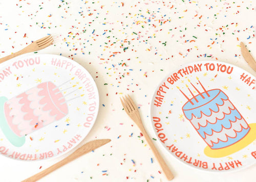 Blue Happy Birthday Cake Melamine Dinner Plate