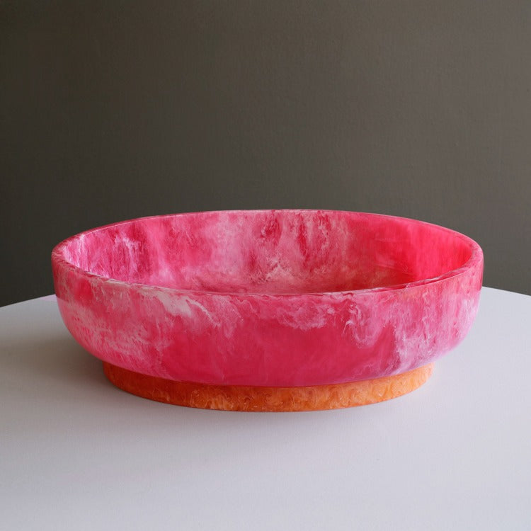RESIN Rio Large Oval Bowl with Base (Pink and Ora