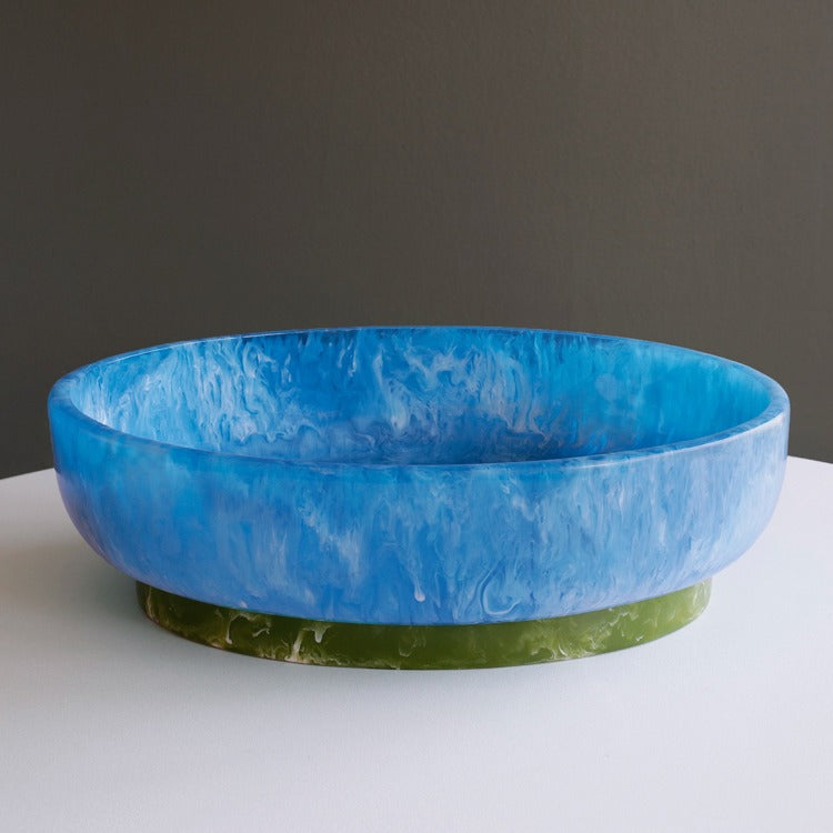 RESIN Rio Large Oval Bowl with Base (Blue and Gre