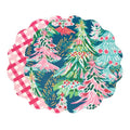 VIDA Holiday Trees and Preppy Plaid Reversible Round Placemats Set of 4 (Pink & Green)