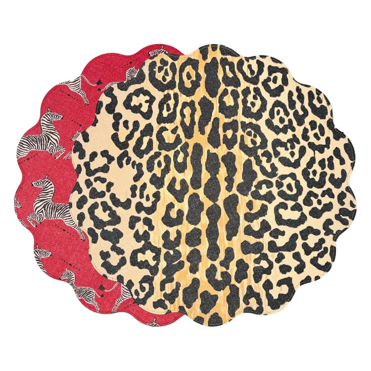 VIDA Cheetah and Zebra Reversible Round Placemats Set of 4 (Red & Black)