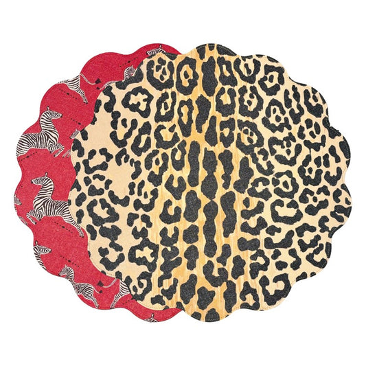 VIDA Cheetah and Zebra Reversible Round Placemats Set of 4 (Red & Black)