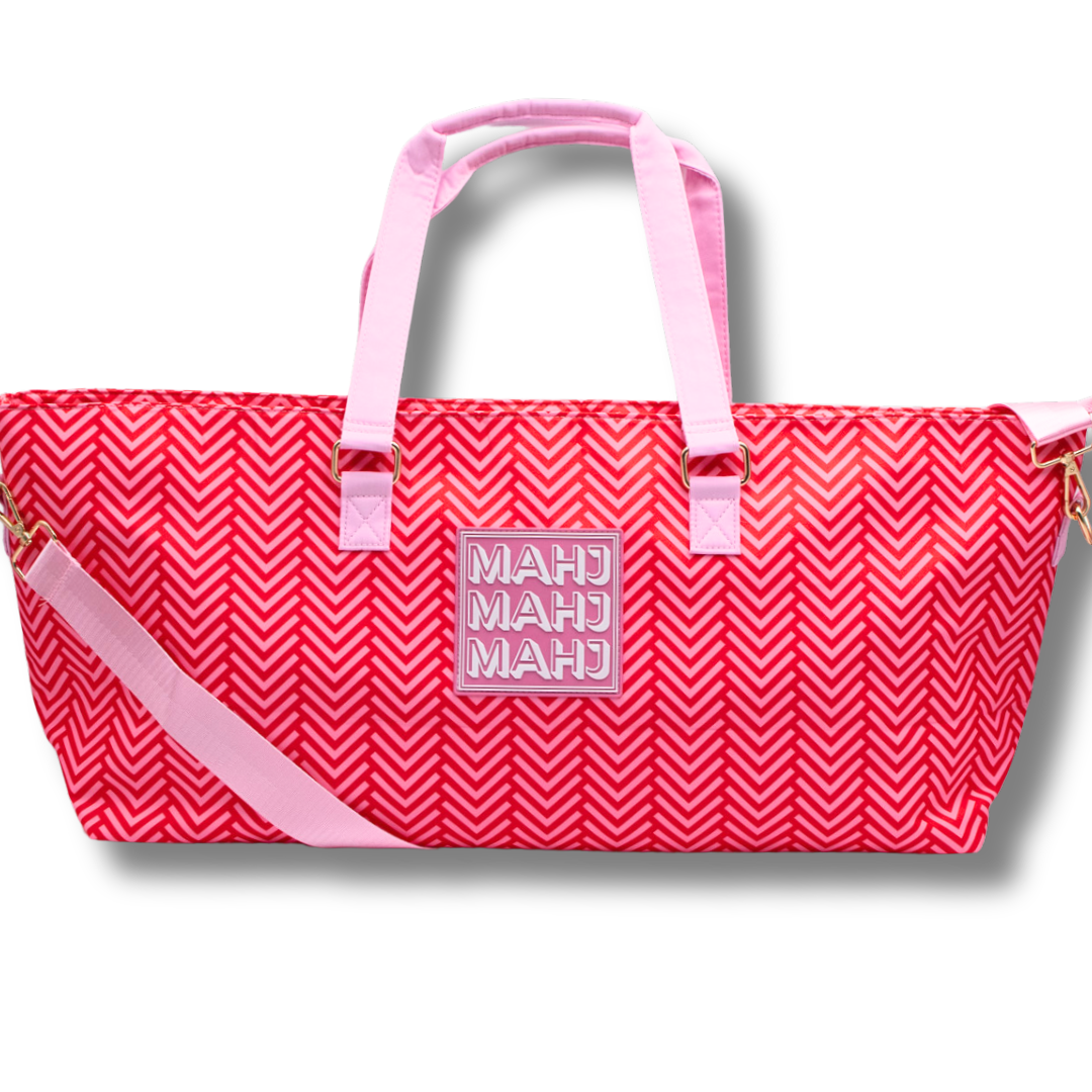 Mahjong Tote Bag-Stripes- Pink & Red