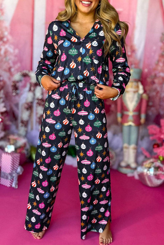 Christmas Ornaments Shirt and Pants Pajama Set: Navy Blue / 2XL