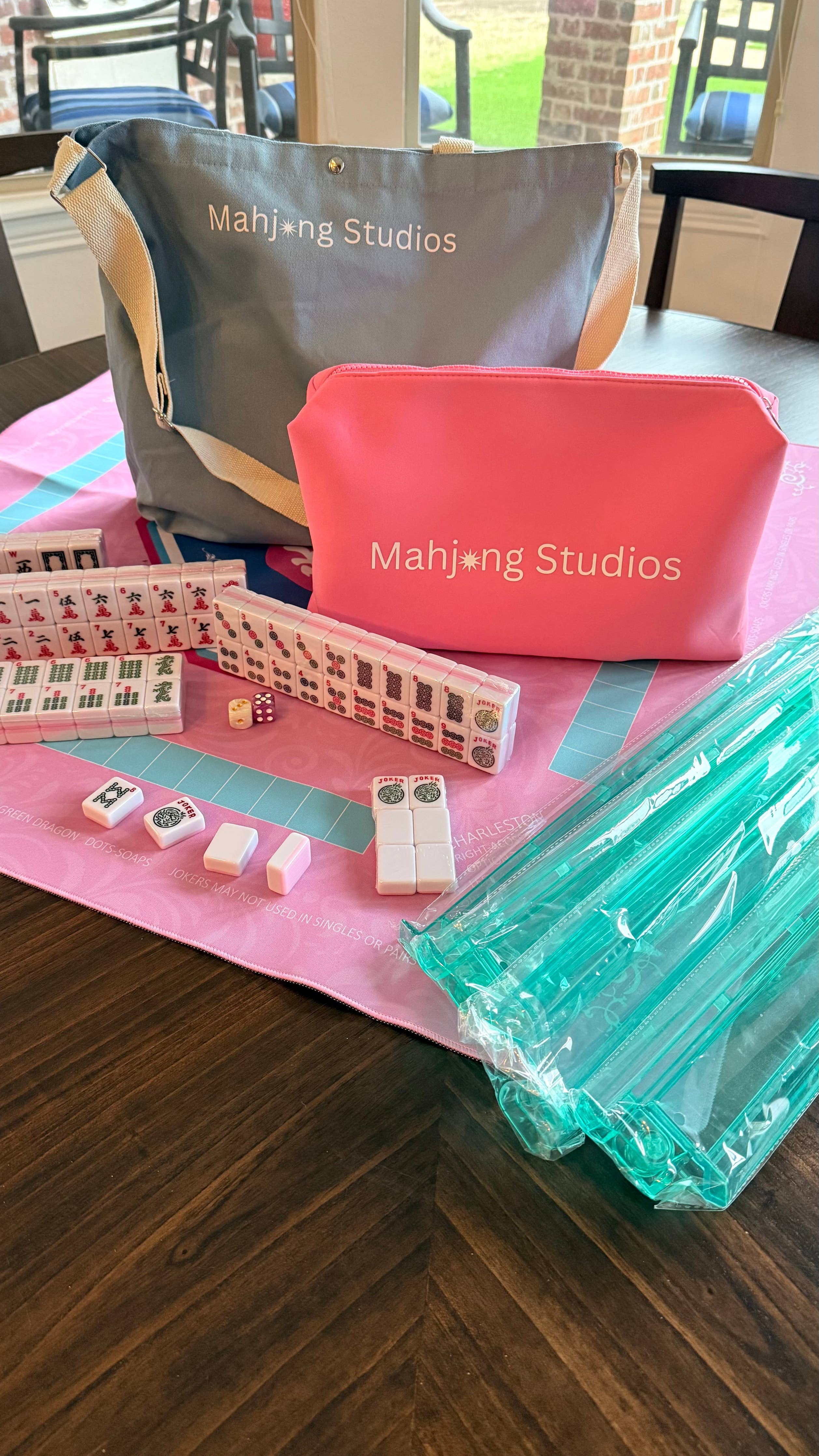 Mahjong Bundle - Blue Tote/Pink Tiles