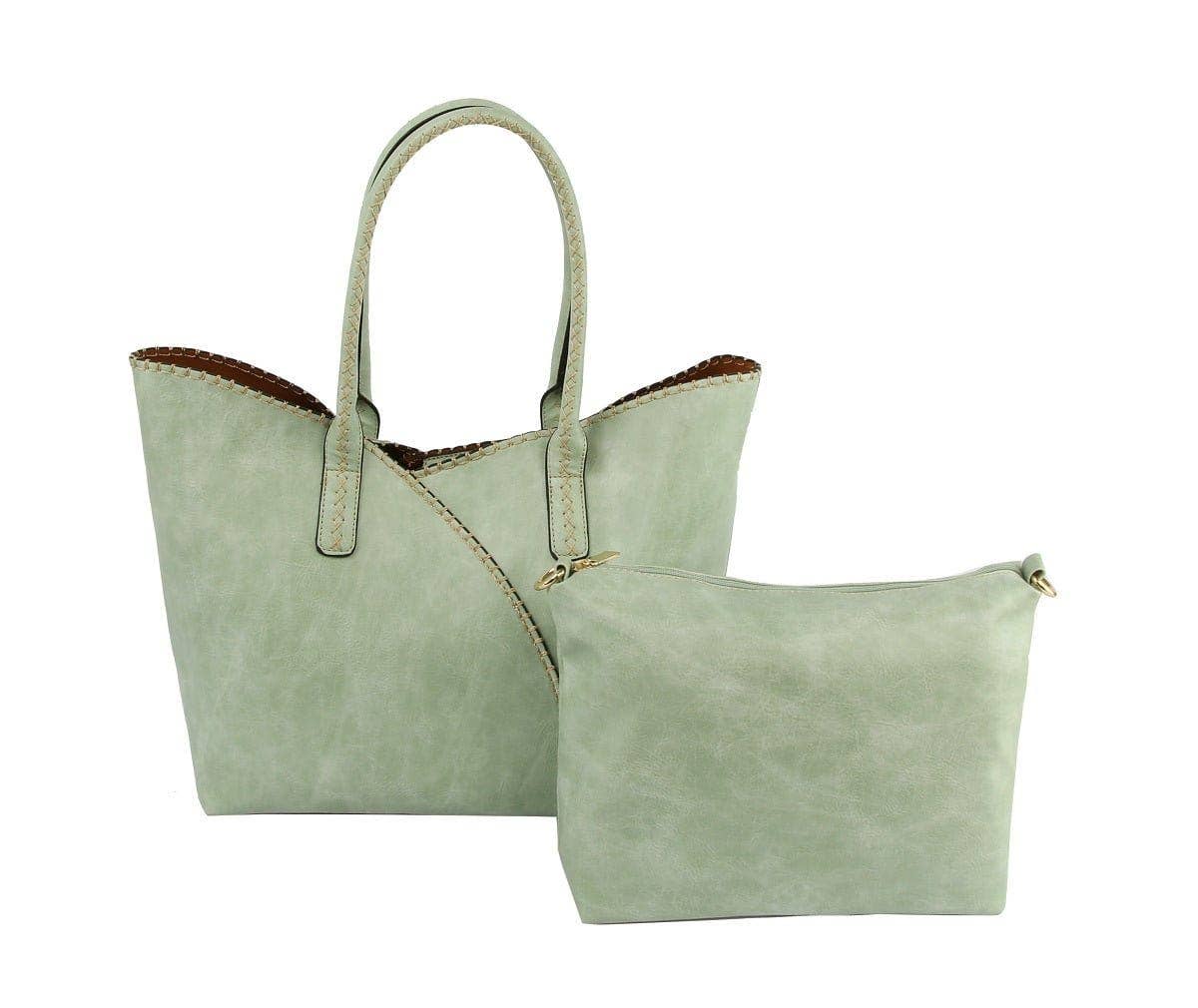 COL001-2 2-in-1 Stitch Trim Detail Shoulder/Tote Set Bag: Brown
