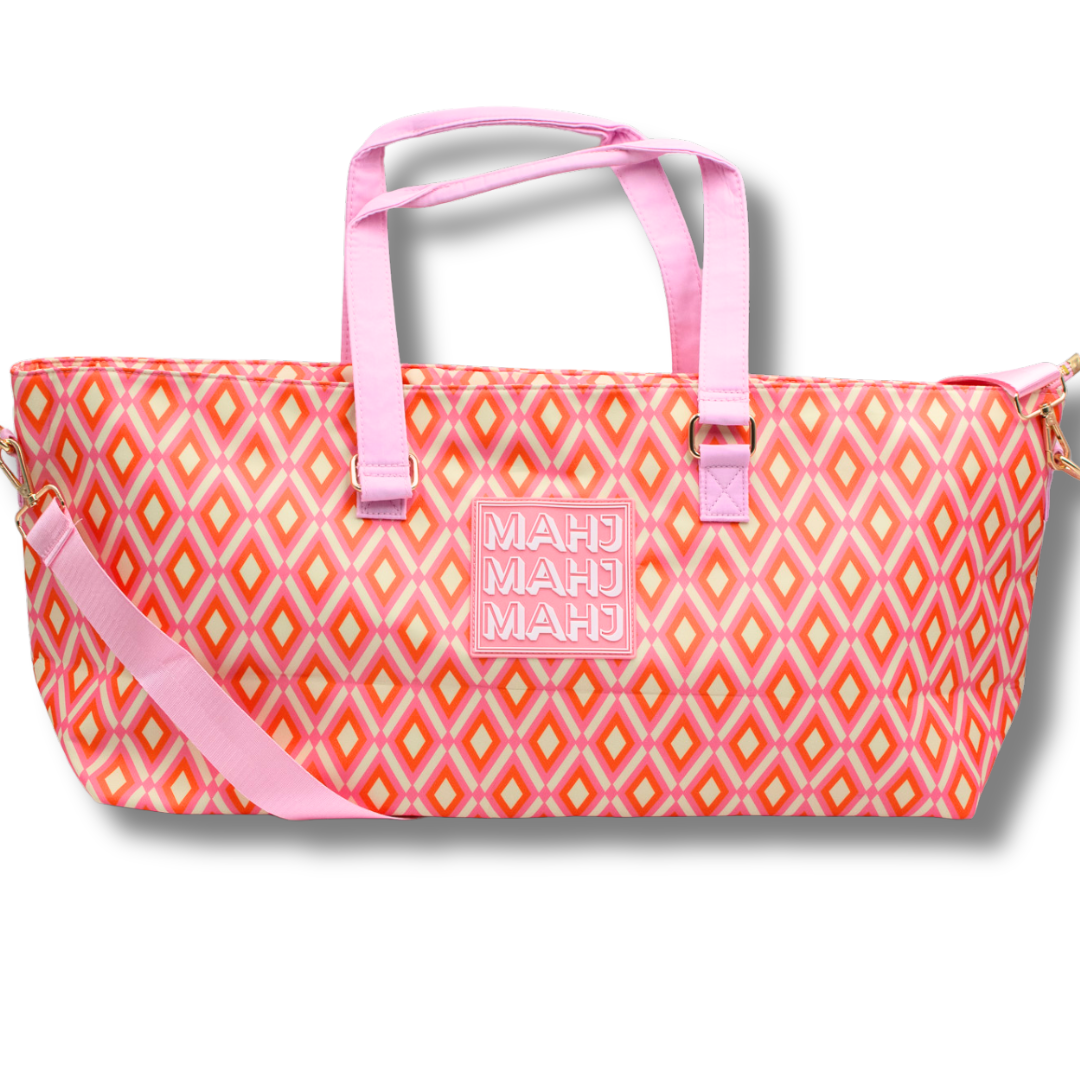 Mahjong Tote Bag-Stripes- Pink & Red