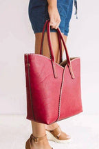 COL001-2 2-in-1 Stitch Trim Detail Shoulder/Tote Set Bag: Brown