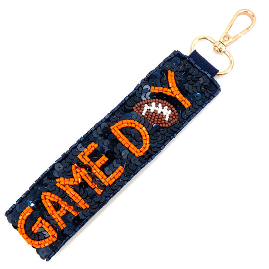Game Day Football Keychain: Navy Orange