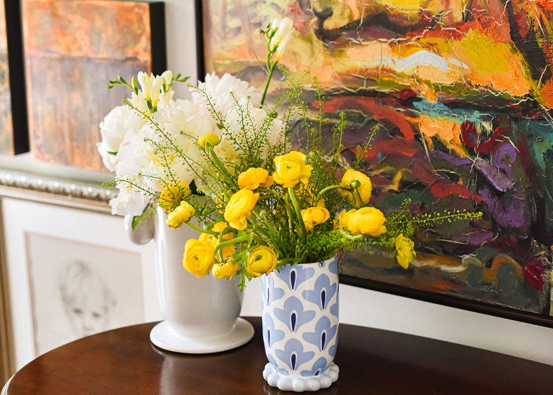 Iris Blue Medium Cylinder Vase with Knobbed Foot