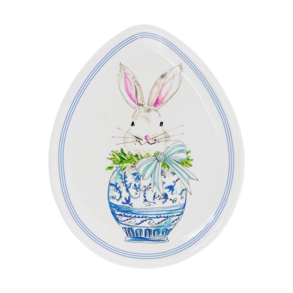 8" Boxwood Bunny Ceramic Egg Plate Easter Rosanne Beck