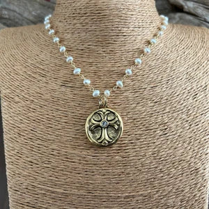Gold Pearl Maltese Cross Necklace